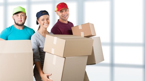 Removal van and moving boxes for a house move in Harold Wood